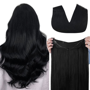 #1 Jet Black Halo Hair Extensions 100% Human Hair Wire Extensions