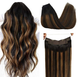 #1B/6/1B Halo Hair Extensions 100% Human Hair Wire Extensions