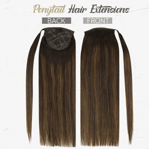 #1B/6/1B Wrap Ponytail 100% Human Hair Clip in Ponytail Extensions