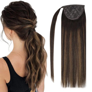 #1B/6/1B Wrap Ponytail 100% Human Hair Clip in Ponytail Extensions