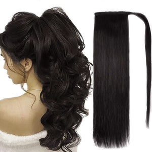 #1B Wrap Ponytail Natural Black 100% Human Hair Clip in Ponytail Extensions