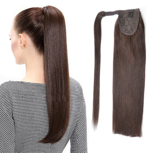 #2 Wrap Ponytail Dark Brown 100% Human Hair Clip in Ponytail Extensions