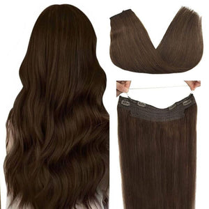 #4 Chocolate Brown Halo Hair Extensions 100% Human Hair Wire Extensions
