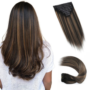 HomGoss Brown Highlights #1BT6P1B Seamless PU Clip-Ins (120G)