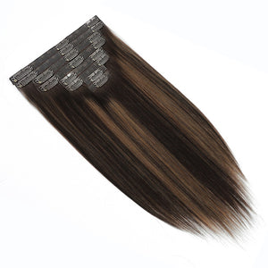 HomGoss Chestnut Brown Highlights #262 Seamless PU Clip-Ins (120G)