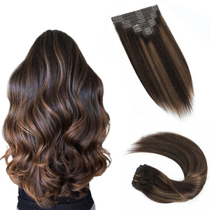 HomGoss Chestnut Brown Highlights #262 Seamless PU Clip-Ins (120G)