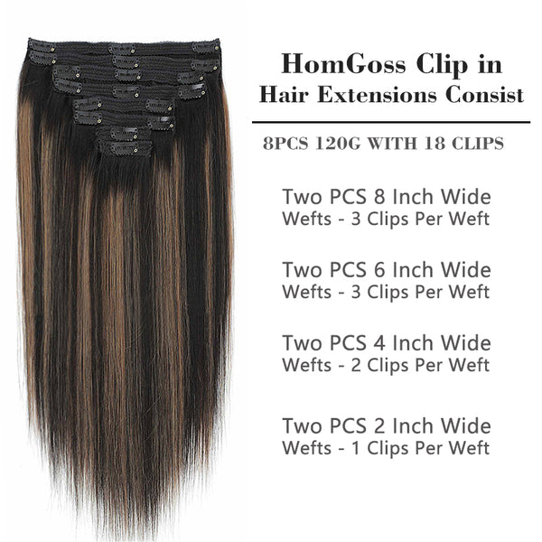 HomGoss-Brown Highlights #1BT6P1B Classic Clip-Ins (120G)