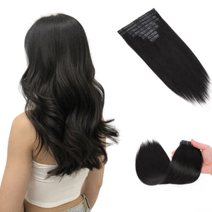 HomGoss Natural Black #1B Seamless PU Clip-Ins (8 Pcs 120G)