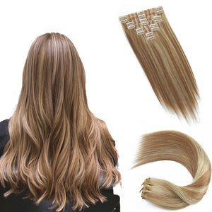 HomGoss #6/613 Blonde Seamless PU Clip-Ins 8PCS (120G)