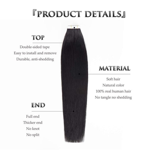 #1B Tape In Hair Extensions 20pcs 50g Human Hair Extensions